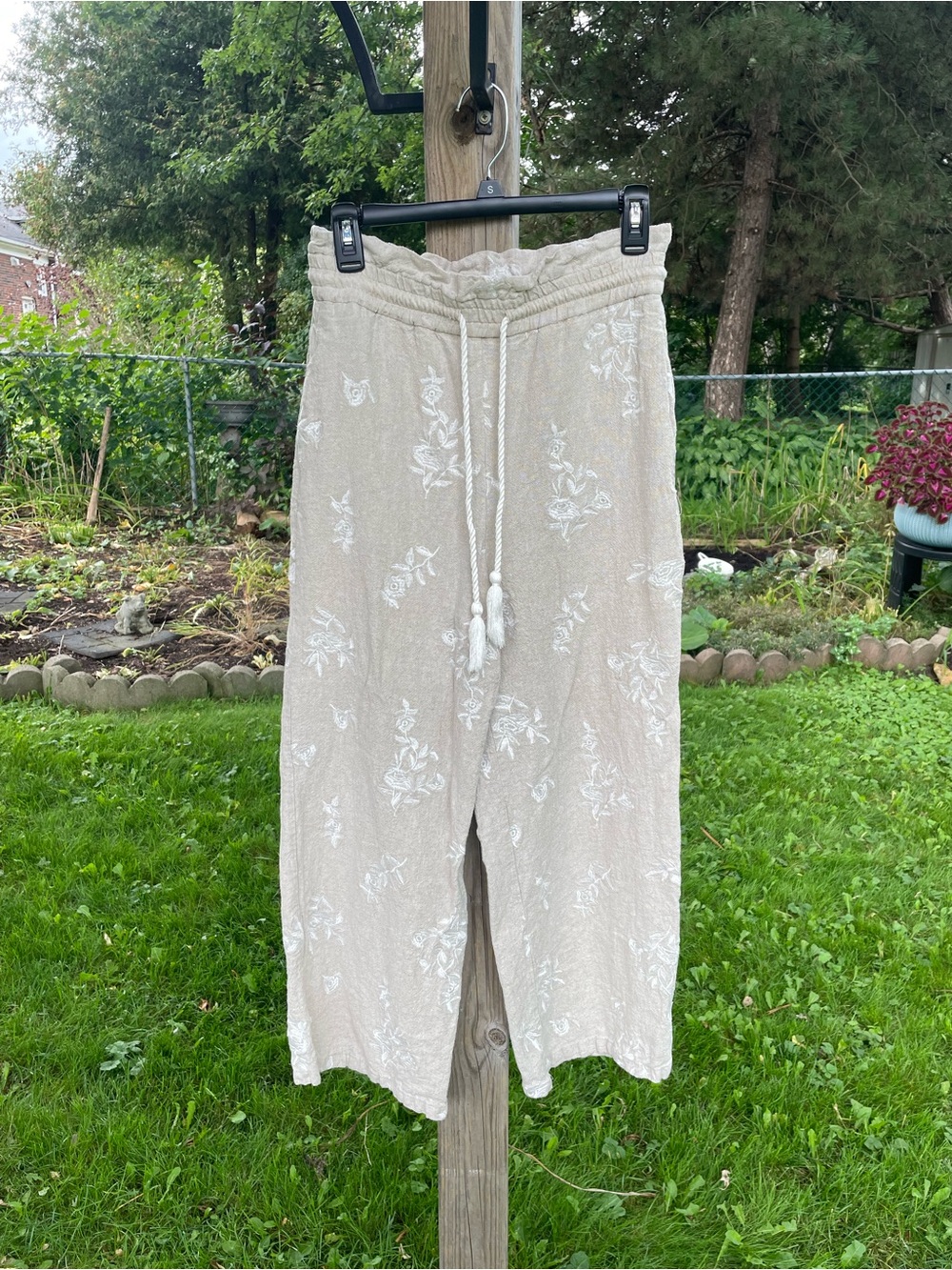 House of Harlow 1960 Embroidered Floral Linen Blend Pants S